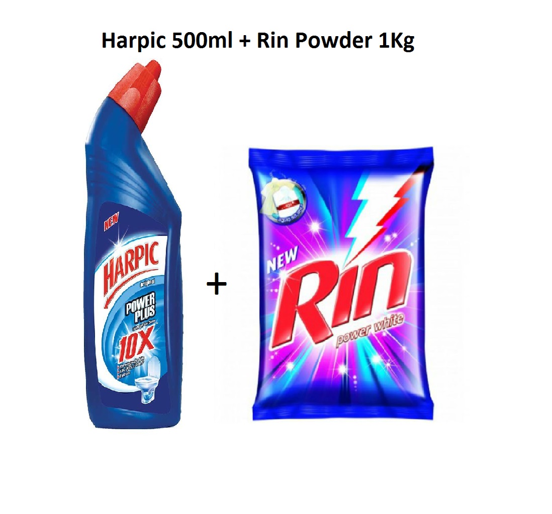 Harpic Toilet cleaner 1 Lit + Rin Powder 1Kg Combo
