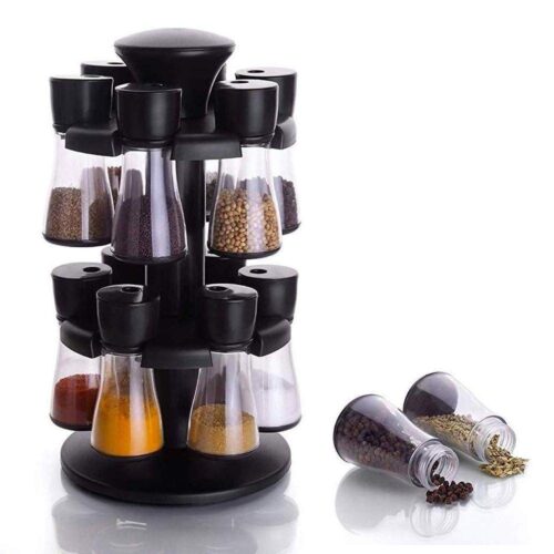 12pcs Plastic Spice Storage Container revolving Rack