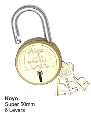 Koyo Pure Brass 6 Lever Padlock 3key