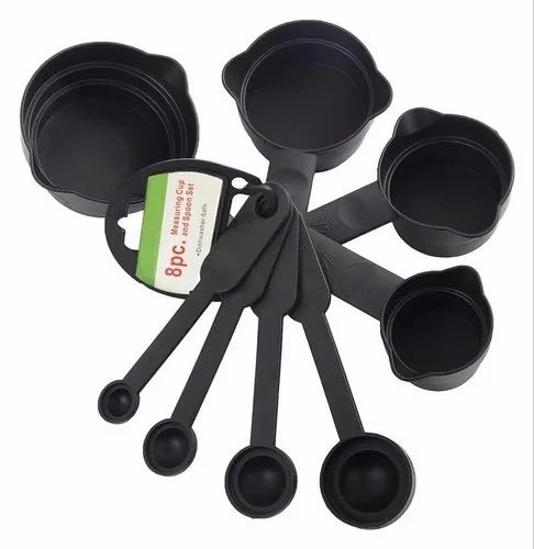 8 Piece Measuring Cup & Spoon Set - Multi Purpose Kitchen Tool (with Free Hanging Groove),Black